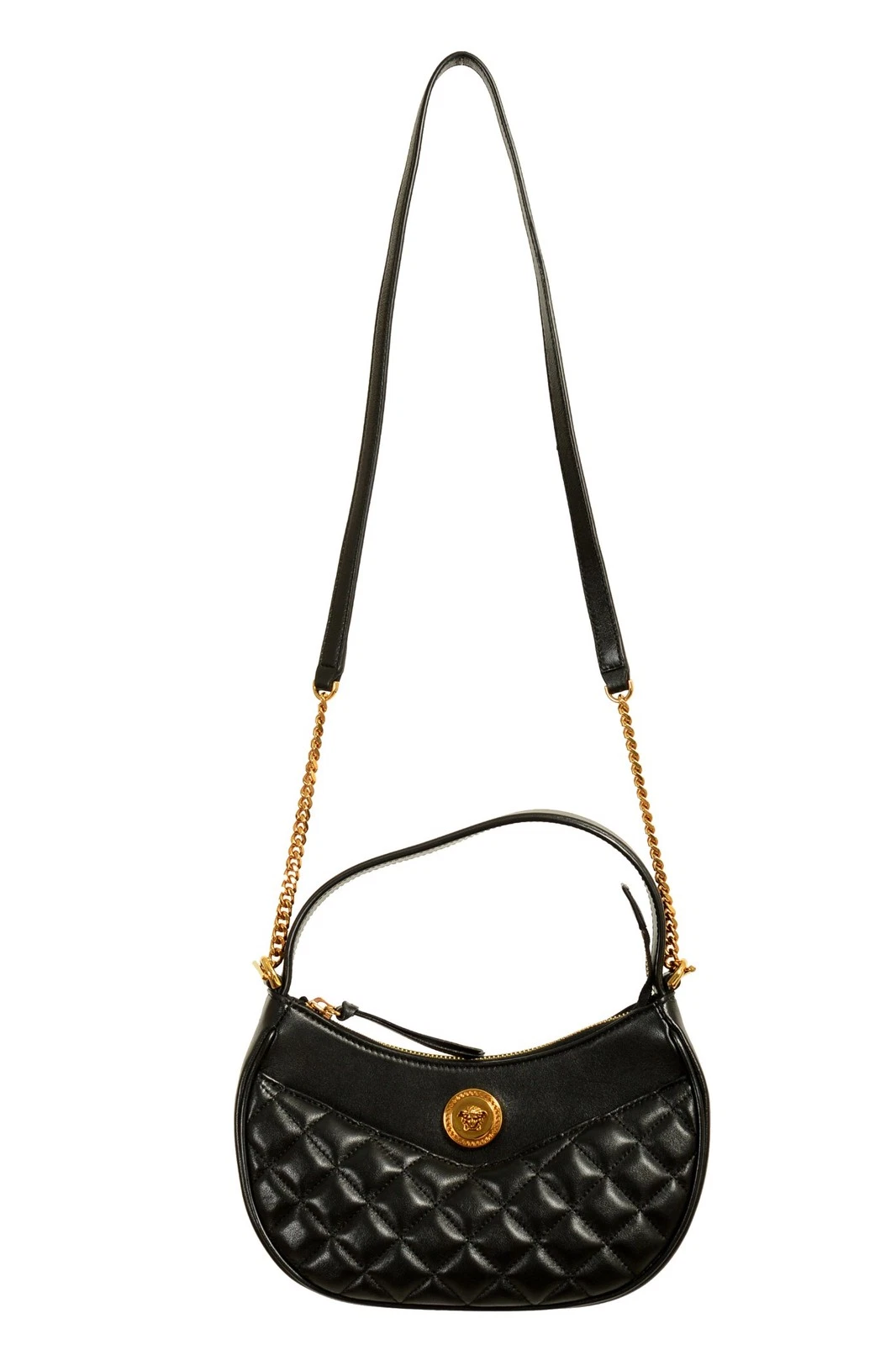 Versace — Versace Women's "Half Moon" Leather Gold Medusa Quilted Handbag Shoulder Bag