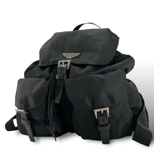 Sac à dos à cordon PRADA sac à dos logo triangle noir Testo nylon #PG2KLV