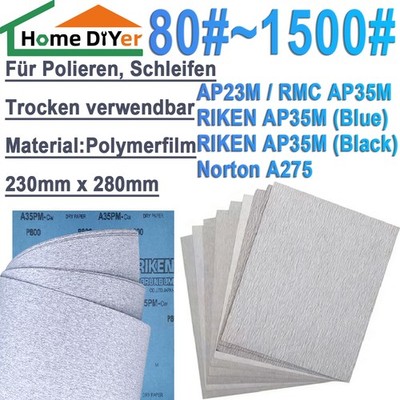 230x280mm Schleifpapier Sandpapier Korn P80 bis P1500  Schleifscheiben Trocken