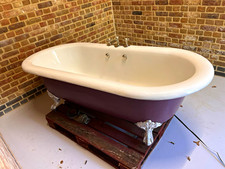 Traditional Freestanding Clawfoot Metal Bath White & Purple, 2 Tap Holes