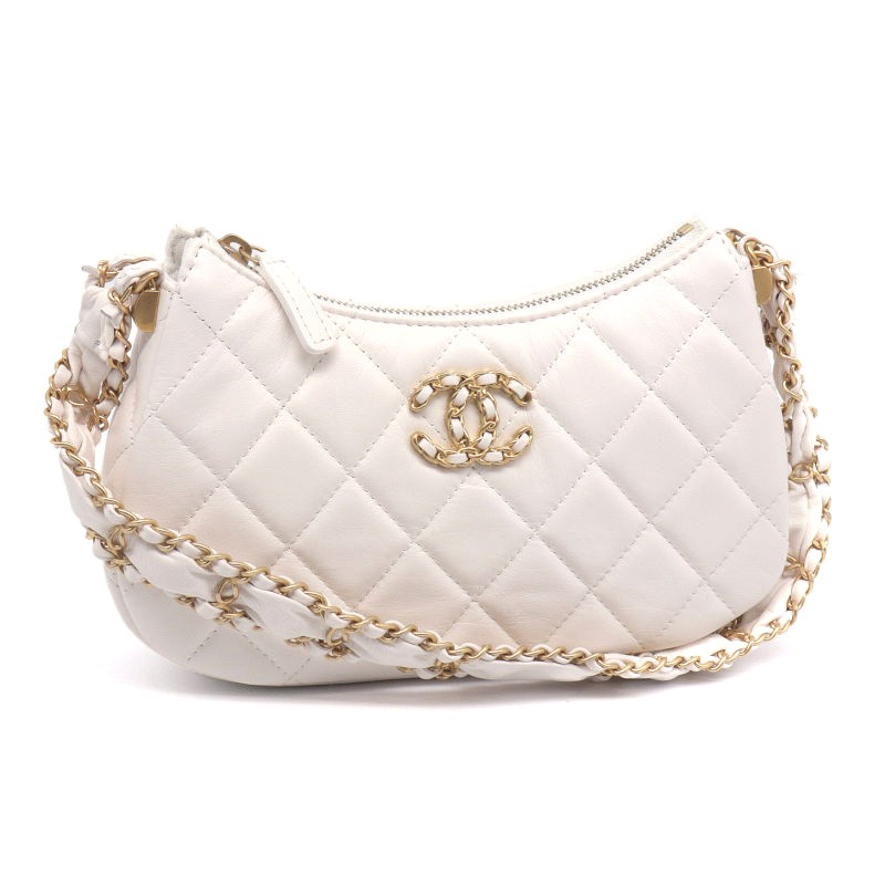 Chanel Small Hobo AS4422 White Lambskin Matelasse Handbag 727472