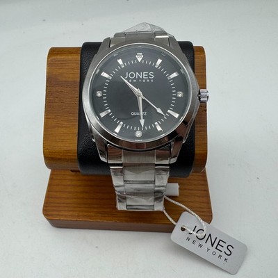 Jones New York Black Dial Silver Tone Stainless Steel Band Watch NEW