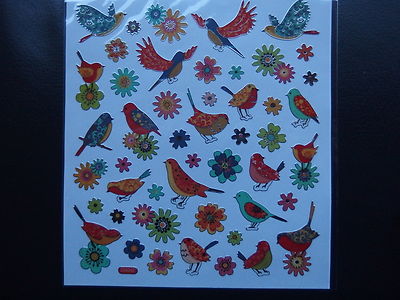 Design Sticker - Frühling - Vögel mit Blumen mit Silbereffekten