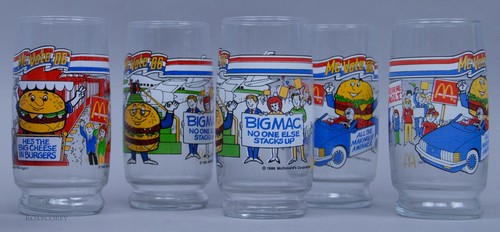 Vintage 1986 McDonald's 5 Election McVote Burgers Drinking Glasses