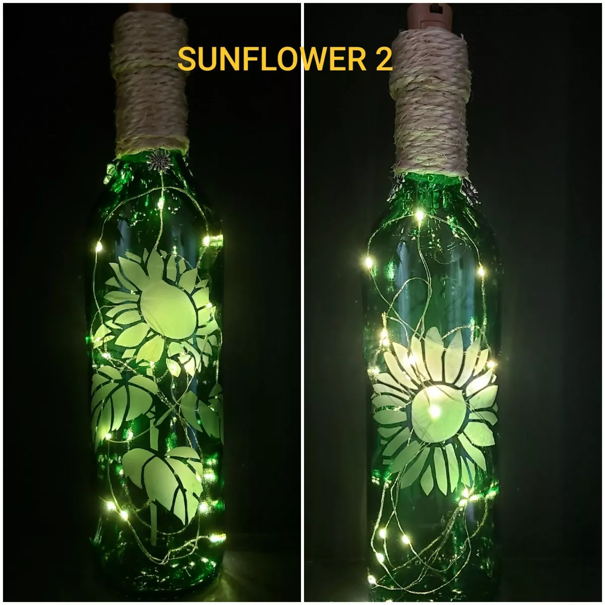 SUNFLOWER 2 HAND ETCHED GREEN LIGHT UP BOTTLE BATTERY LIGHTS eBay
