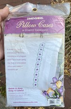 2 Pillowcases Stamped for Embroidery by Dimensions Lilacs  Vine New Sealed Nos