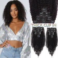 Human Hair Extensions Afro Kinky Curly CLIP IN Double Weft Thick Full Head Weave