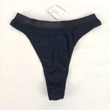 Y2K Victorias Secret Signature Cotton Thong Small Hi Cut Black 1999 Vtg NWT NOS