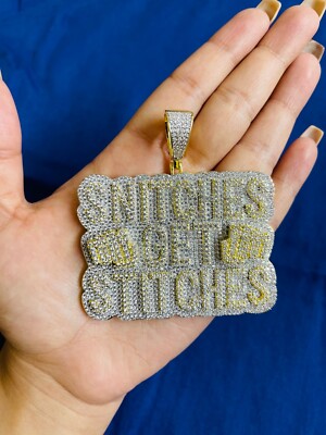 14k Gold Finish Snitches Get Stitches Simulated CZ Pendant Charm w/Chain