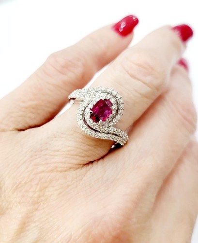 Anillo Oro 750 Fantasía Rubí Diamantes Mujer Boda Ganga 50% Descuento 18kt - Imagen 8 de 9