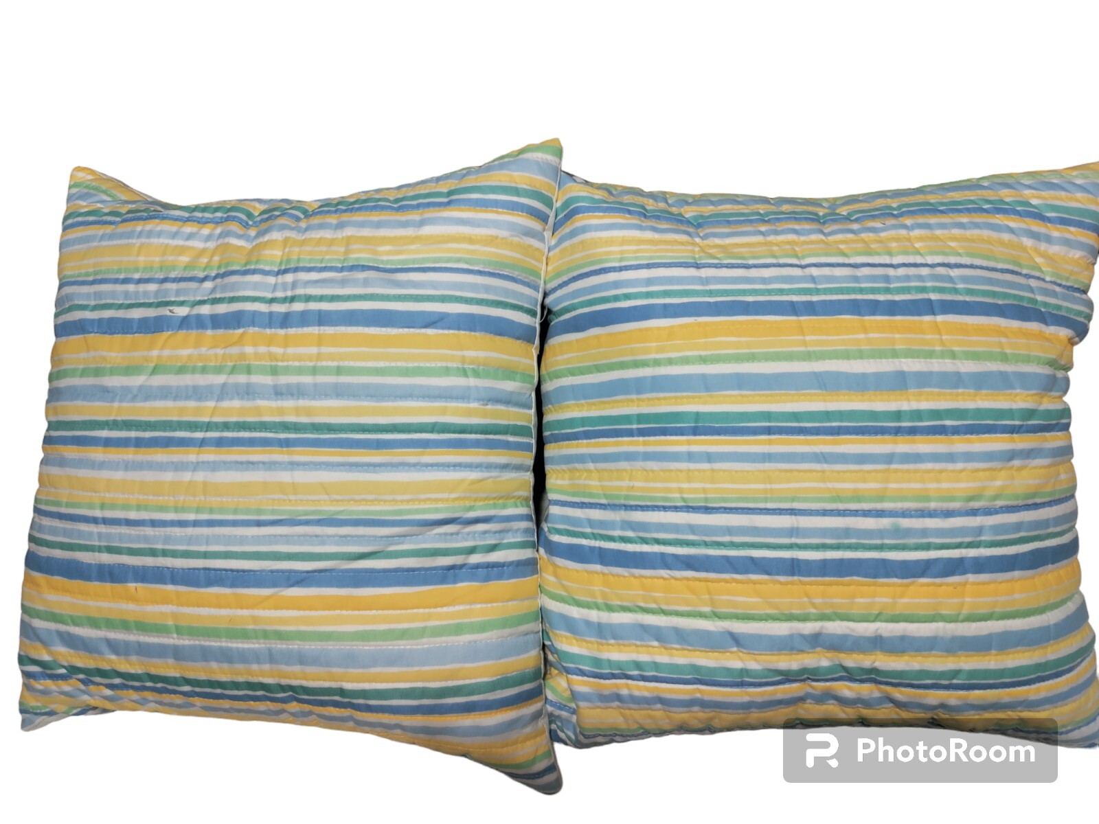 Cynthia Rowley Feather Throw Pillows Set Of 2 Striped Yellow White Blue