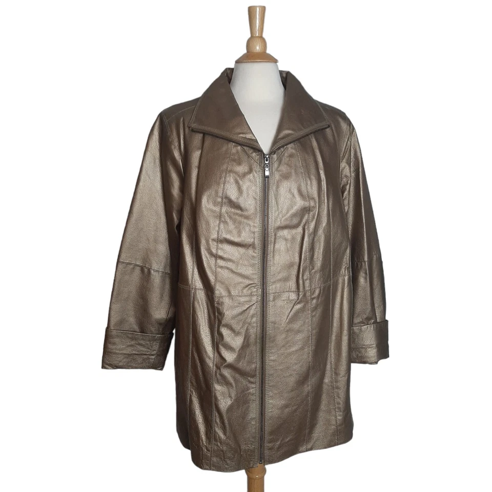 ROAMAN'S металлический кожаный молнии спереди средней длины пальто Sz 18 Вт бронза - Изображение 2 из 4