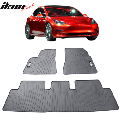Fits 17-23 Tesla Model 3 Floor Mats Gray Latex Carpets Front Rear Liner Guard
