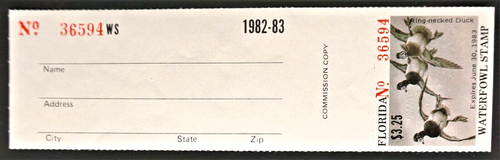 Francobollo Florida Duck 1982, FL4, ***Cacciatore + scheda indagine completa***, anatre dal collo ad anello