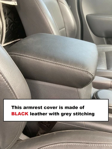 Armrest Lid Leather Cover For VW Amarok 2010-2020 BLACK Leather with Grey Stitch