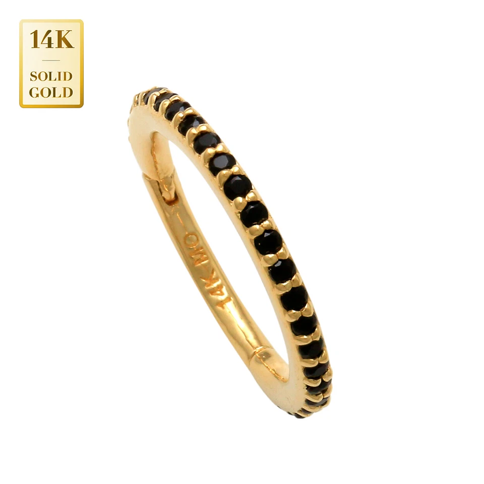 14K REAL Solid Gold Black CZ Hoop Piercing Septum Body Hoop Ring Cartilage 16G - Image 3 of 4