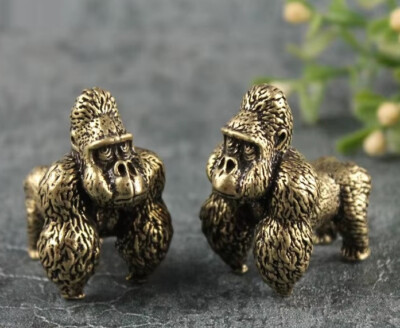 2pcs Brass Gorilla Figurine Small Animal Statue Office Home