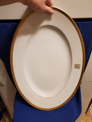 SALE! WAS 200 ANTIQUE 19.5in  LIMOGES CM&DUCHE GOLD ENCRUSTED OVAL PLATTER CMT84