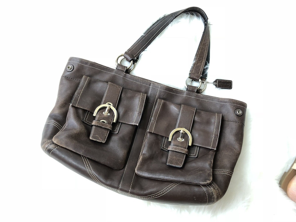 バッグ Coach Soho Accessory Pouch Leather Brown Coach Soho Hobo accessory pouch Brown - メルカリ