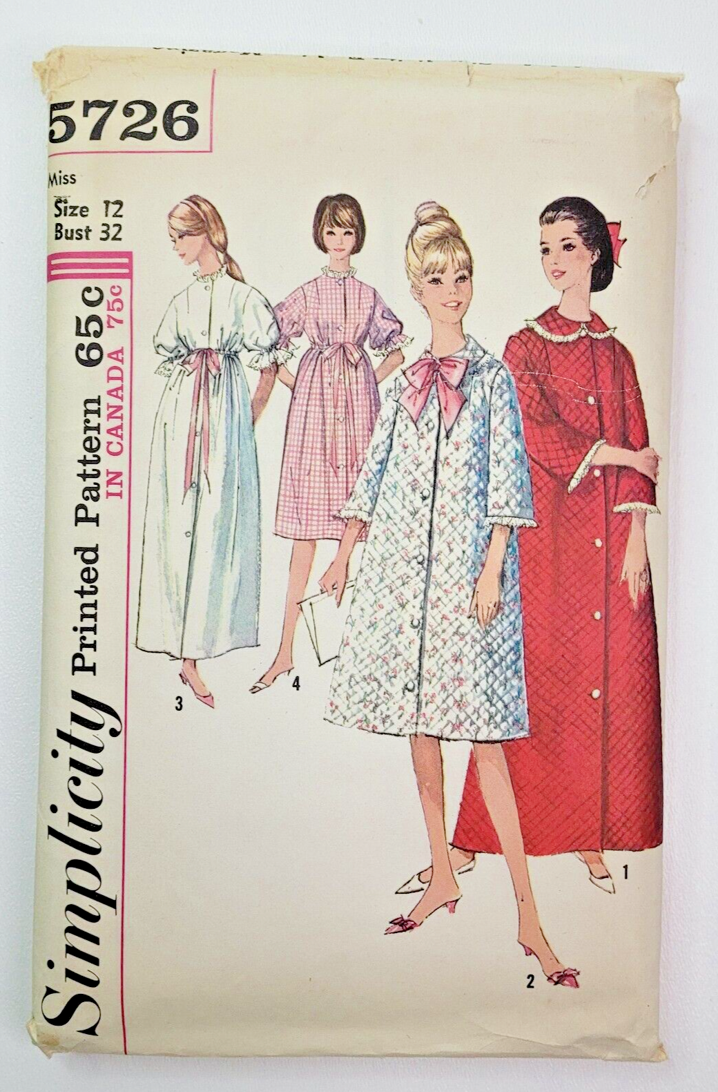 Simplicity Robe Pattern 0621 VTG 60's Simplicity Sewing Pattern Misses Robe Two Lengths Size 12 ...