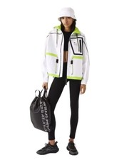 $375 Lacoste Women's Nylon Windbreaker Parka Jacket, White/yellow Sz 8 (40)