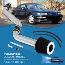 For 94-01 Honda Accord Prelude 2.2L JDM Cold Air Intake CAI Piping System Chrome