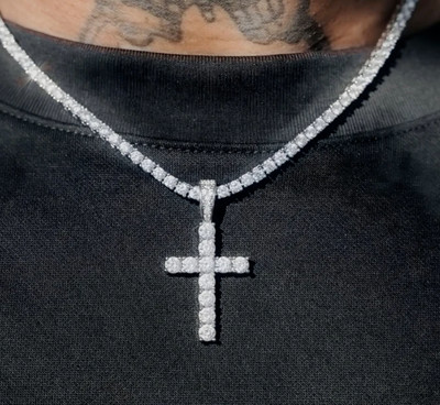 Real 925 Silver Cross Iced Pendant MOISSANITE Necklace Passes Test Hip Hop GRA