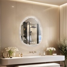 WISFOR 28/32/36'' Unique Irregular Wall Illuminated Bathroom Lighted Mirror Gift