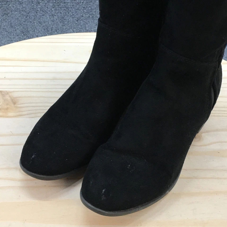 Merona Boots Womens 8 Tall Knee High Riding Pull On Block Heels Black Fabric - Image 4 of 4