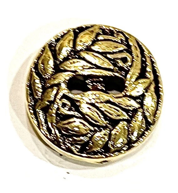 Gold Round 2 Hole Flat Laurel Wreath Leaf Wheat Round Buttons 13mm - Image 4 of 4