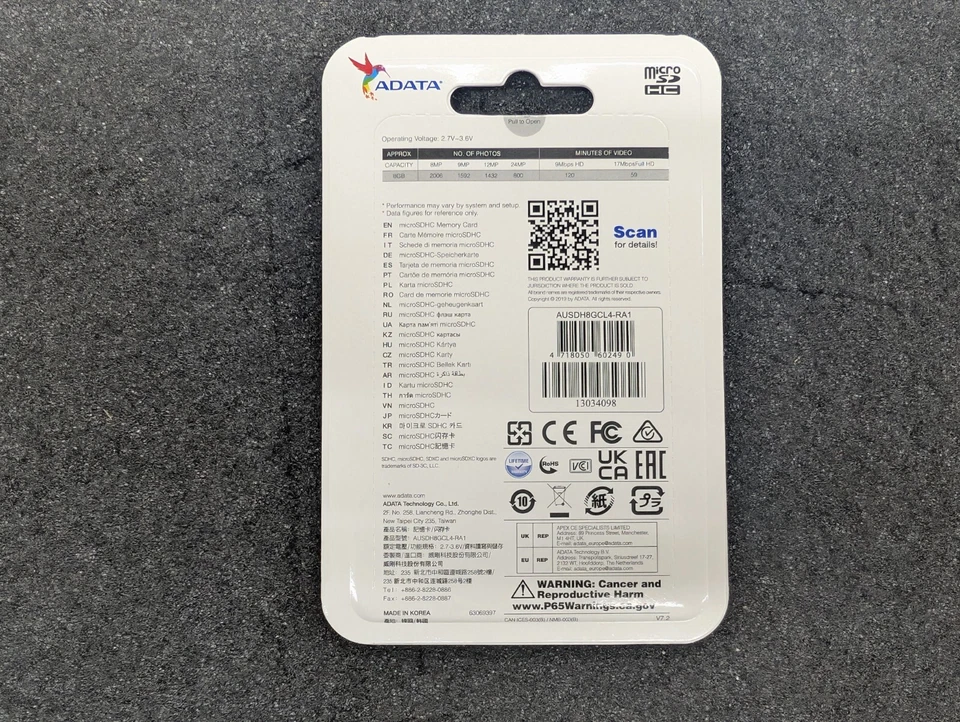 New, Adata, AUSDH8GCL4-RA1, 8GB MICRO SDHC CARD W/ ADAPTER - Image 3 of 4