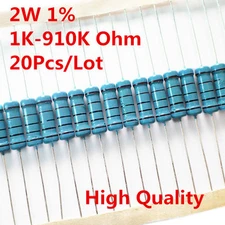 20Pcs 2W 2 Watt Metal Film Resistor ±1% 1K -910K Ω Ohm 1 K - 910 K - 1M-4.7M