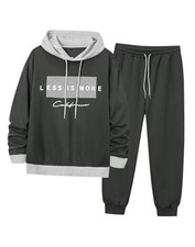 Men's 2 Piece Outfits Hoodie Sweatshirt Elastic Waist Joggers Large Dark Gray