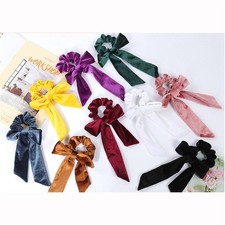 Hair Band Ribbon Bow Women Scrunchie Girls Hair Tie Ponytail Rope Elastic Velvet