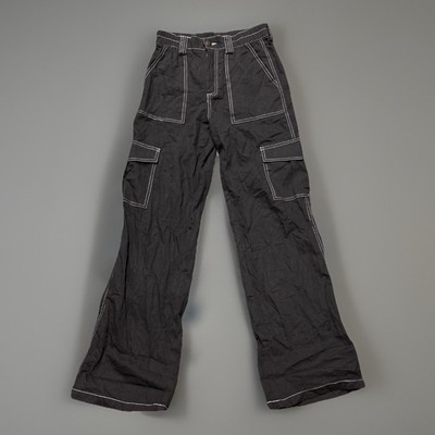Papermoon Noire Straight Leg Cargo Pants Black Small Contrast Stitch Pockets