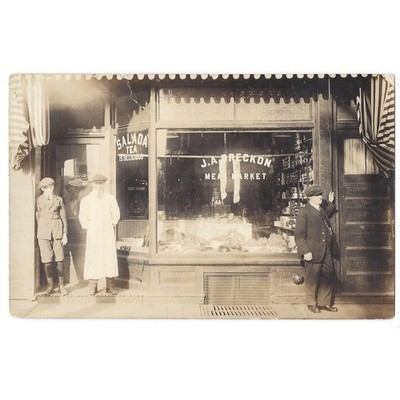 JA Breckon Fleischmarkt unbekannte Metzgerei in USA, RP Postkarte nicht verschickt