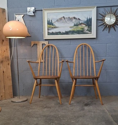 Ercol Windsor carver dining chairs ~ set of 2 ~ restored ~ vintage ~ mid century - Image 1 of 4