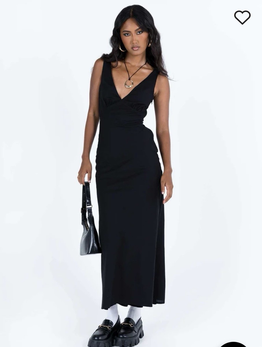 Princess Polly NELLIE MAXI DRESS BLACK LINEN UK