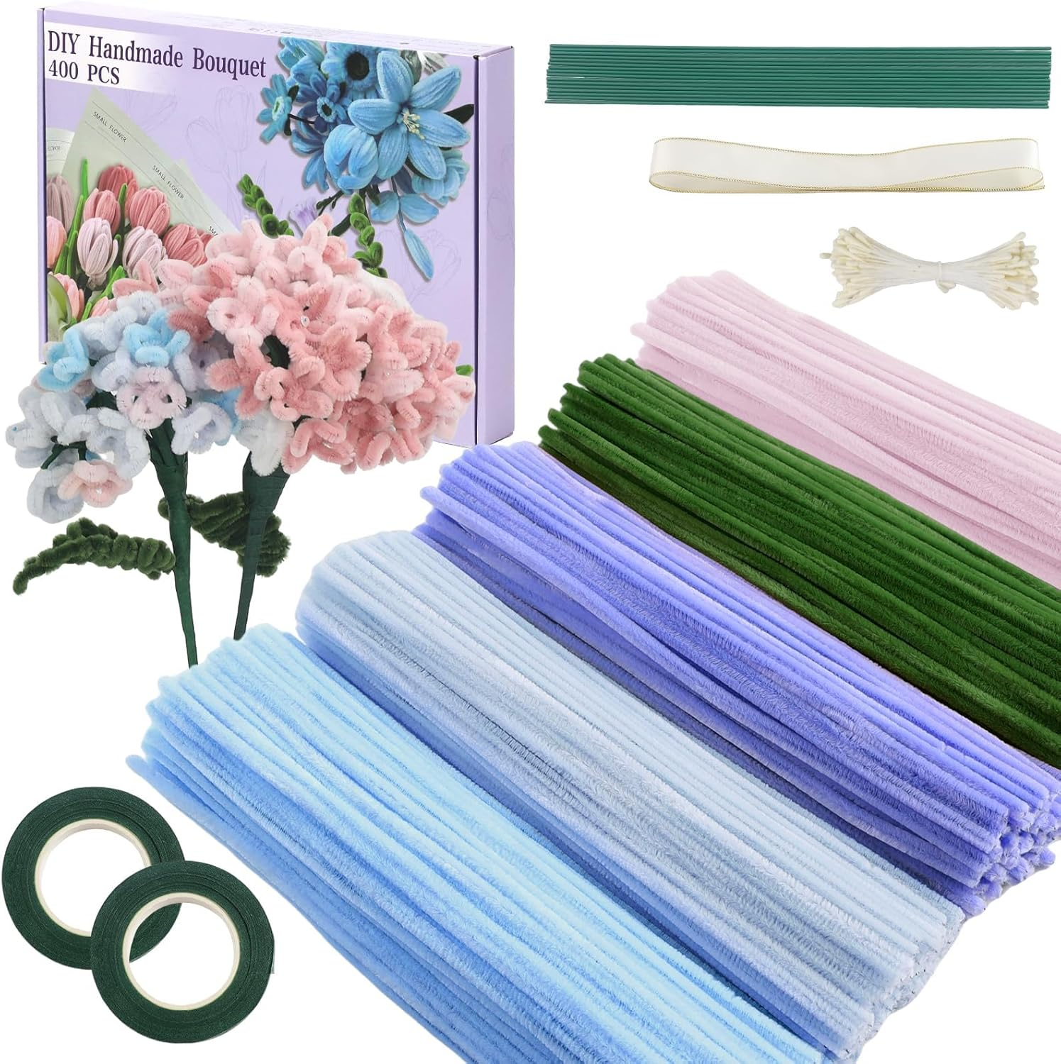 400Pcs Pipe Cleaners for Craft Flowers, Pipe Cleaners for Tulip Bouquet, Fuzzy S