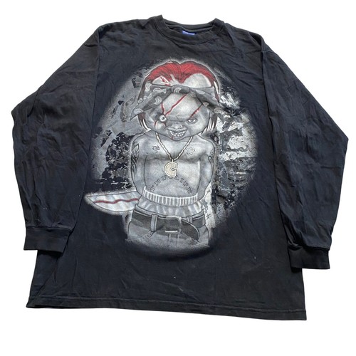 Vintage Y2K Chucky Thug Life Tupac Cartoon Rap Hip Hop Gangster LS Tee Size 2XL - Picture 1 of 5
