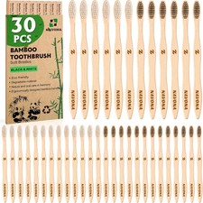 30pc Bamboo Toothbrushes BPA Free Soft Bristles Eco-Friendly Natural Wooden Bulk