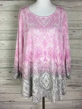 Ruby Rd Woman Pink Gray Brushed Medallion Beaded Long Sleeve Knit Top Plus 3X