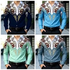 New Fashion Men Long Sleeve Shirt Western Bull Head Flower Pattern 3D Printed