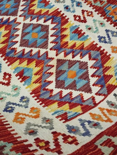 Kreide Handarbeit Afghan/Türkischer Kelim Teppich, Azteken Wolle Vorleger Größe 150x104 CM - Bild 3 von 6