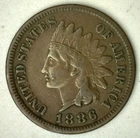 1886 Indian Head Cent US Type I Coin Circulated 1c FINE Condition Type 1