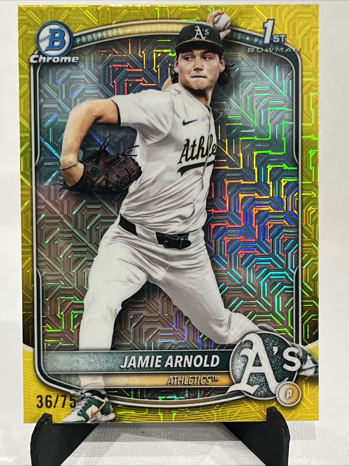 2025 Bowman Draft Jamie Arnold 1st Bowman Yellow Mojo /75 Oakland Athletics