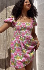 Show Me Your Mumu Bixby Linen Mini Dress Puff Sleeves Sz  S Made In Usa