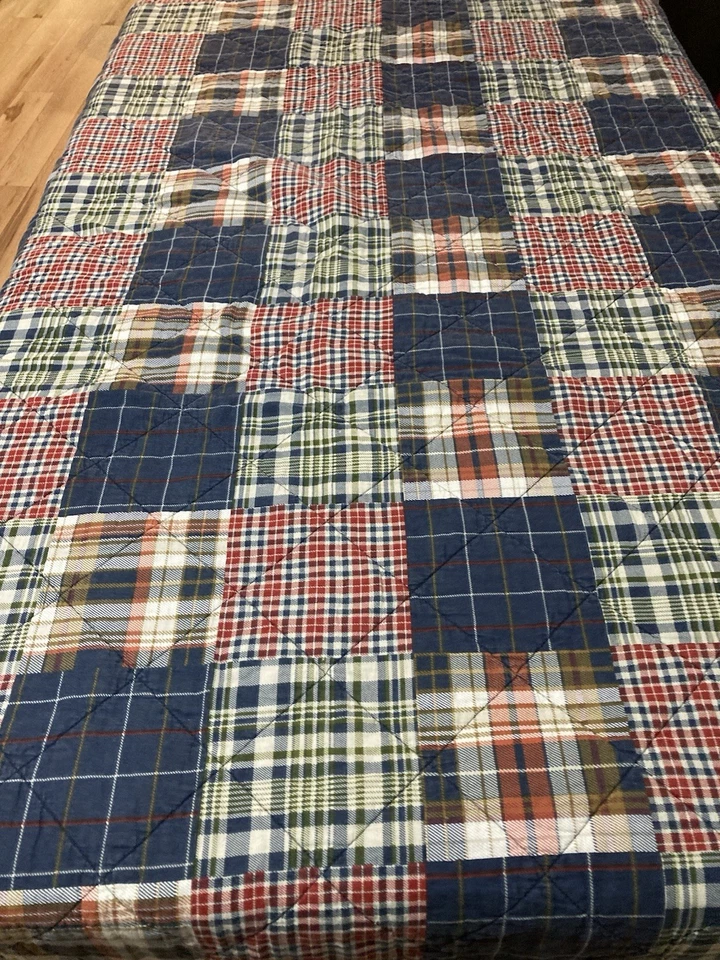 Eddie Bauer Home Edredón Cuadros Rojo Azul Talla Queen 88” X84” Algodón Foto 2 de 4