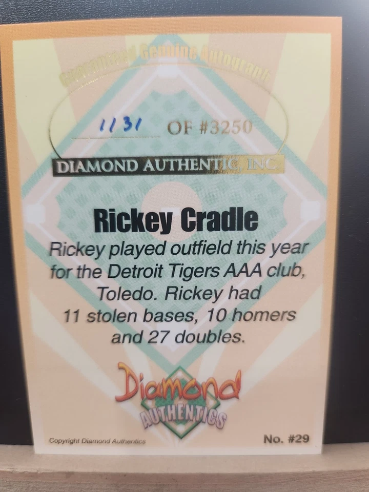 Rickey Cradle Diamond Authentics Autographed Card #1131/3250 - Image 2 of 2