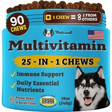 Chews Multivitamin Soft 90 Count Vet Formulated Joints Skin Coat Dog Natural